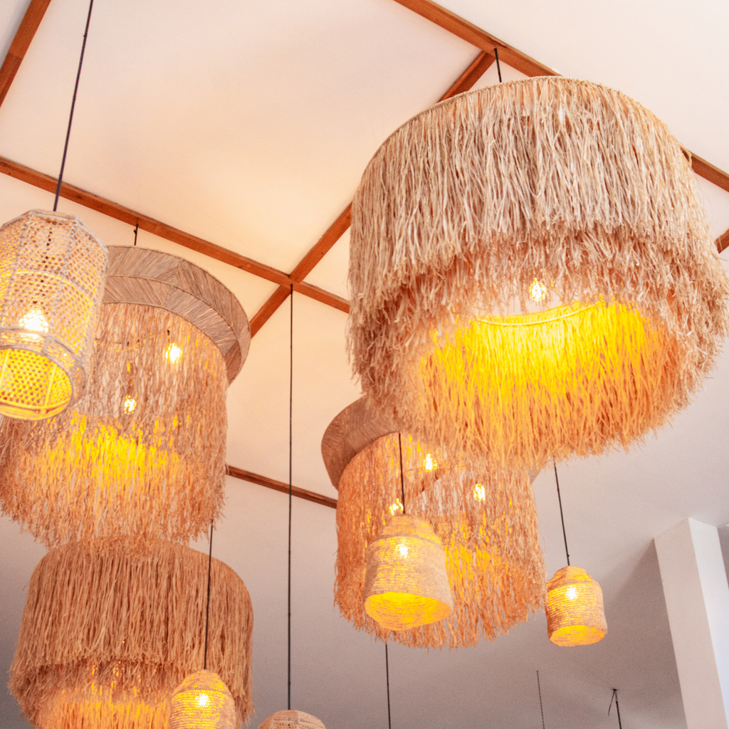 Double-Layered Raffia Tassel Pendant Light Shade