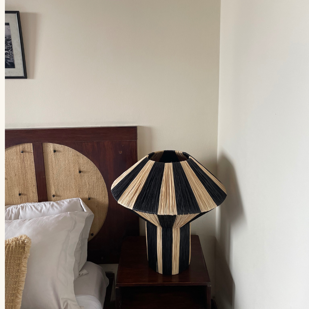 Geometric Raffia Table Lamp Natural & Black