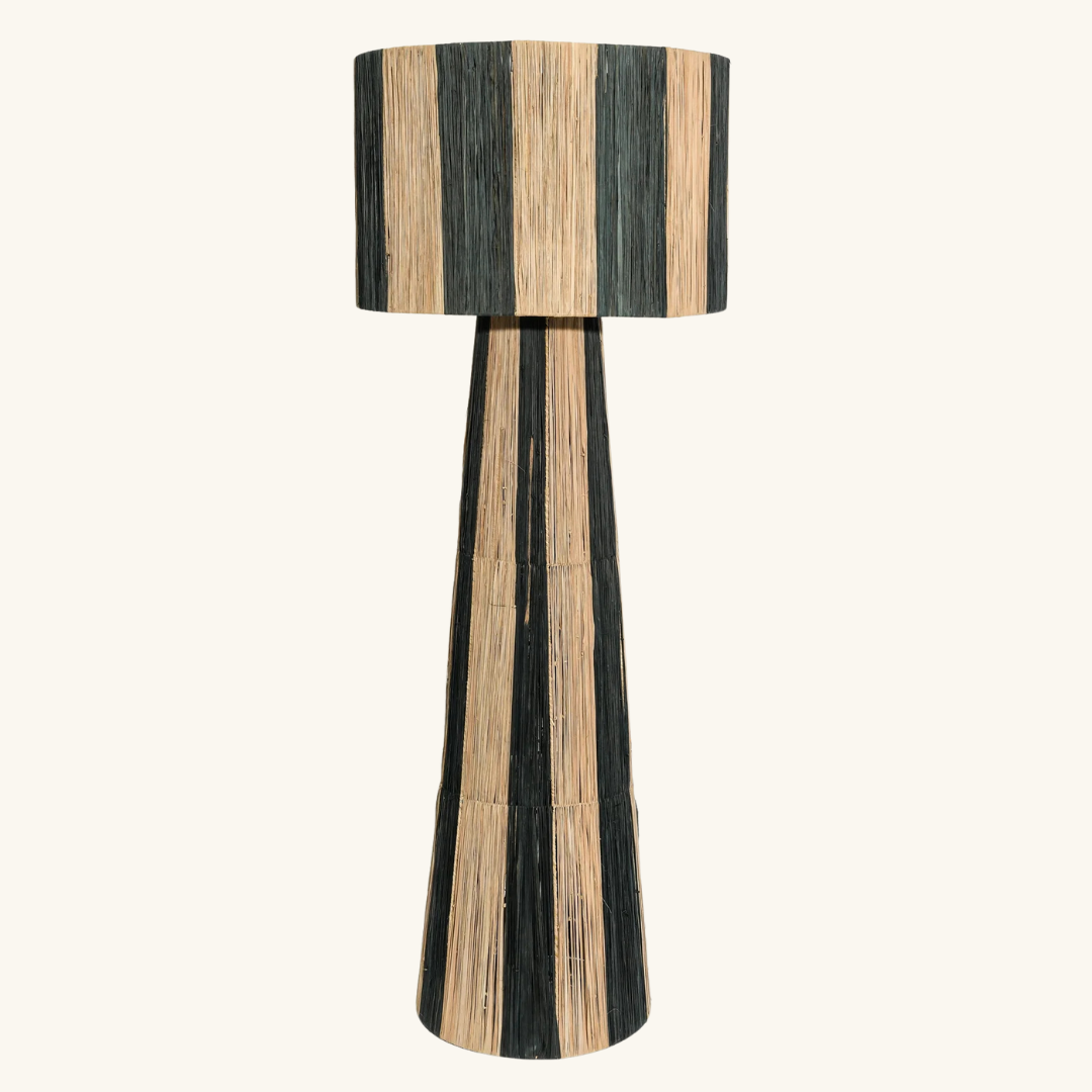 Raffia Floor Lamp Natural & Black Stripes