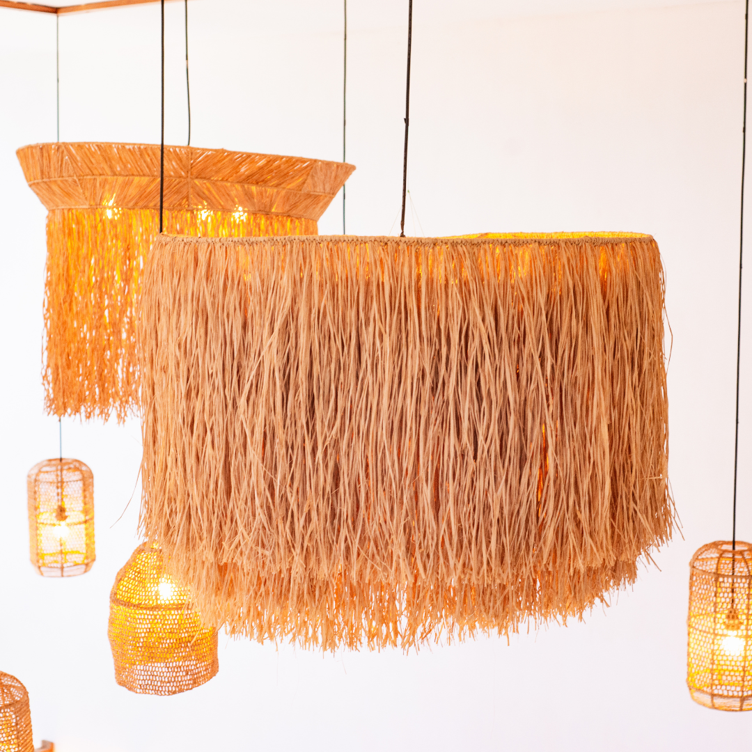 Double-Layered Raffia Tassel Pendant Light Shade