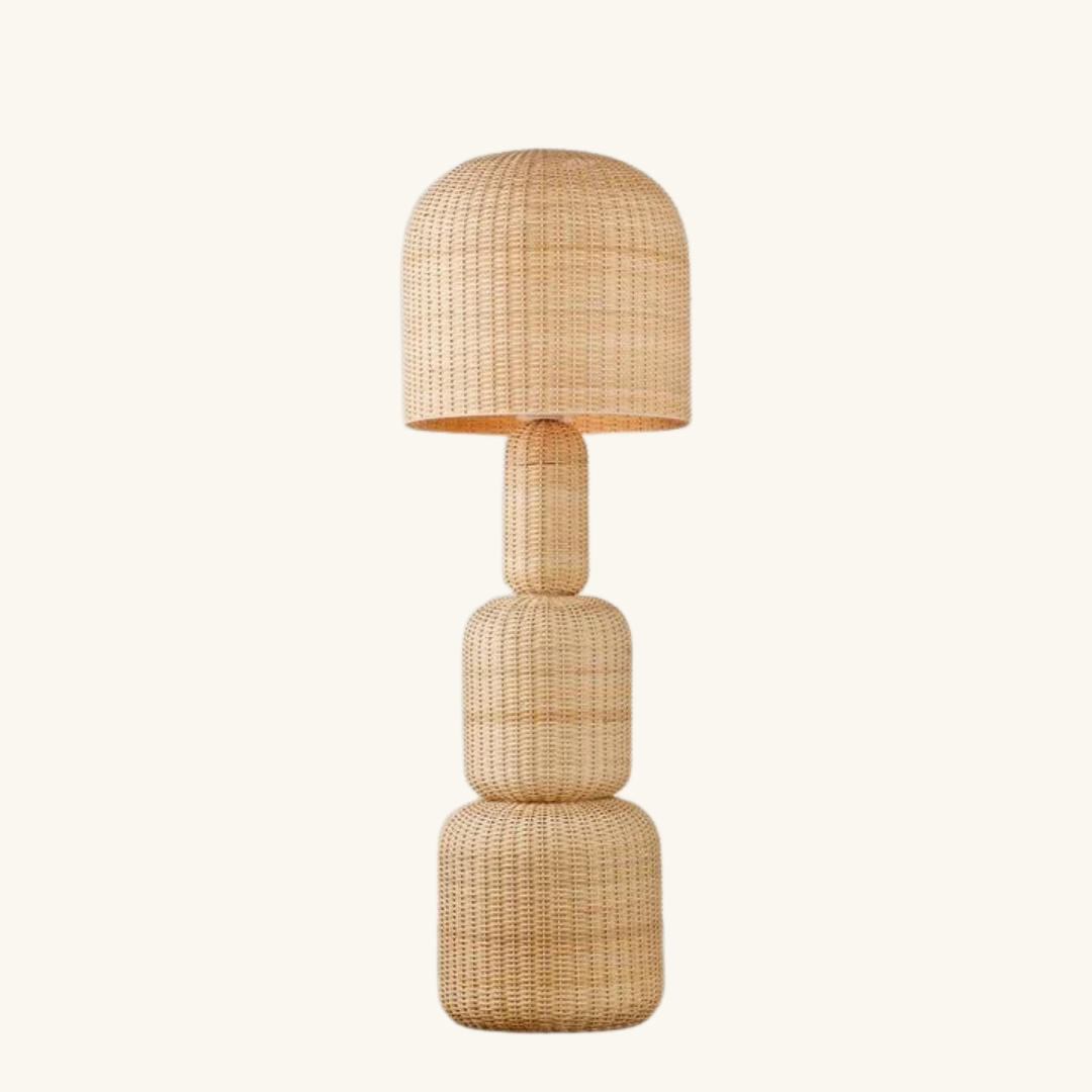 Large Stacked Mushroom Rattan Floor Lamp