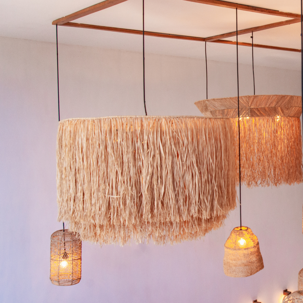 Double-Layered Raffia Tassel Pendant Light Shade