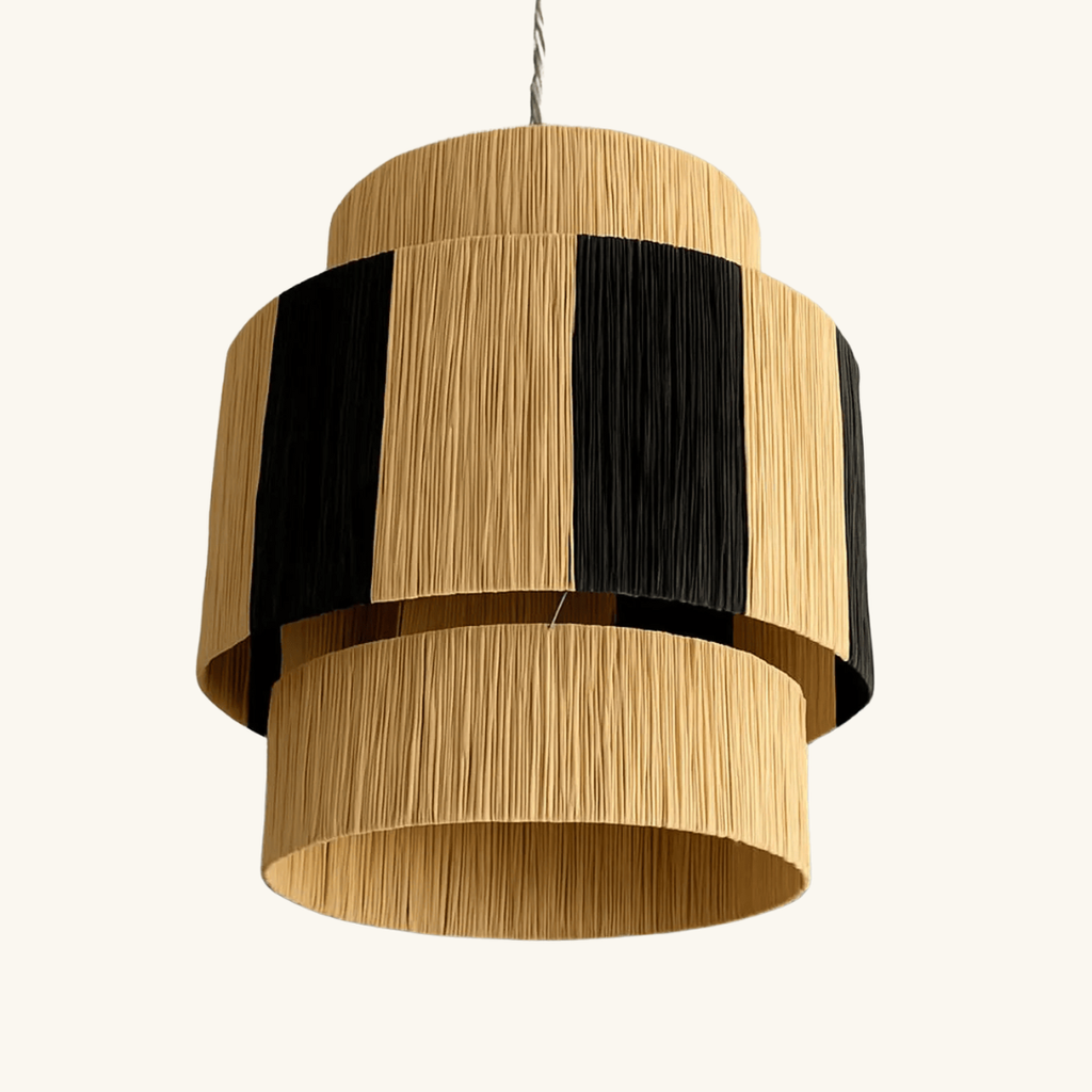 Two-Tier Raffia Pendant Light - Natural & Black