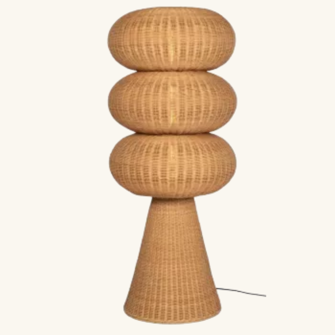 Rattan Triple-Tier Sculptural Floor Lamp