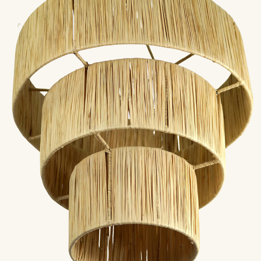 Three-Tier Raffia Chandelier Natural