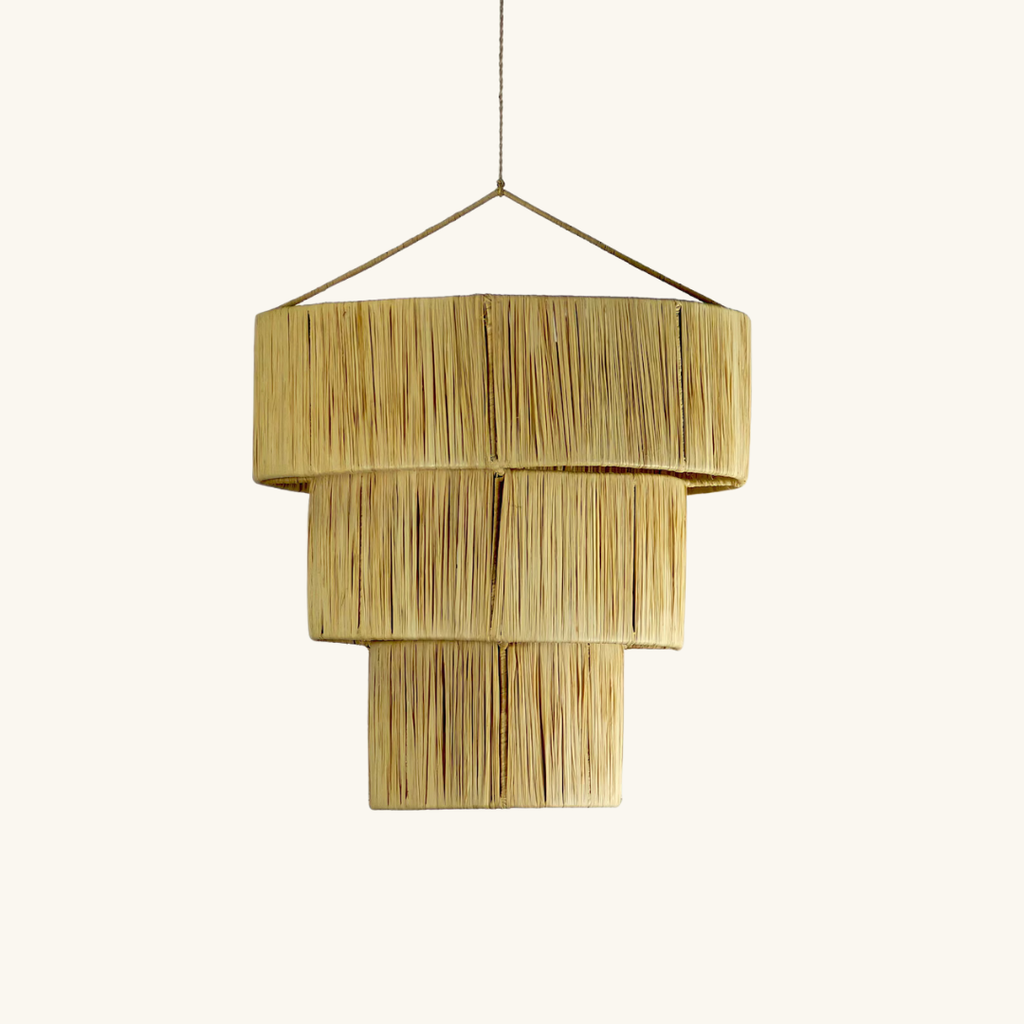 Three-Tier Raffia Chandelier Natural
