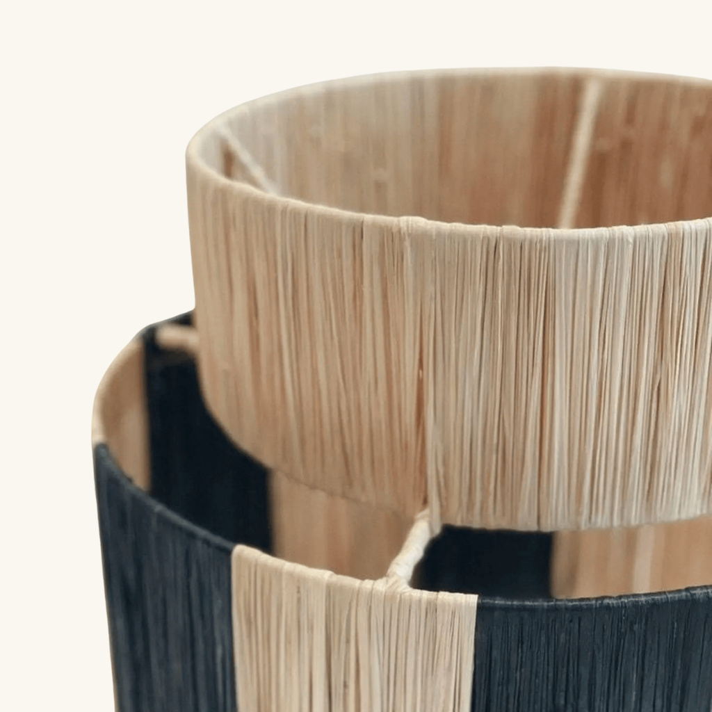 Two-Tier Raffia Pendant Light - Natural & Black