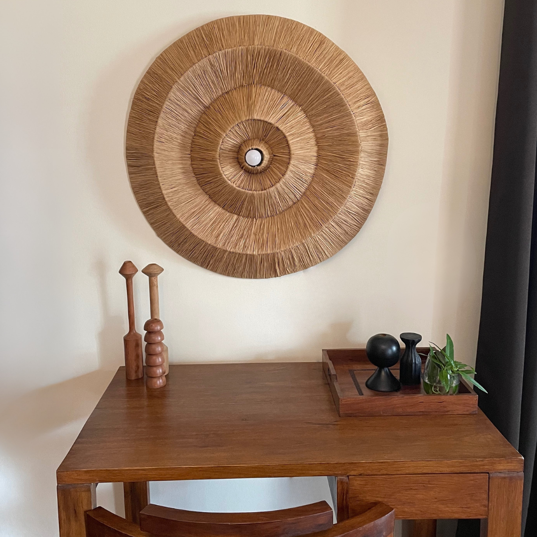 Large Circular Raffia Wall Light