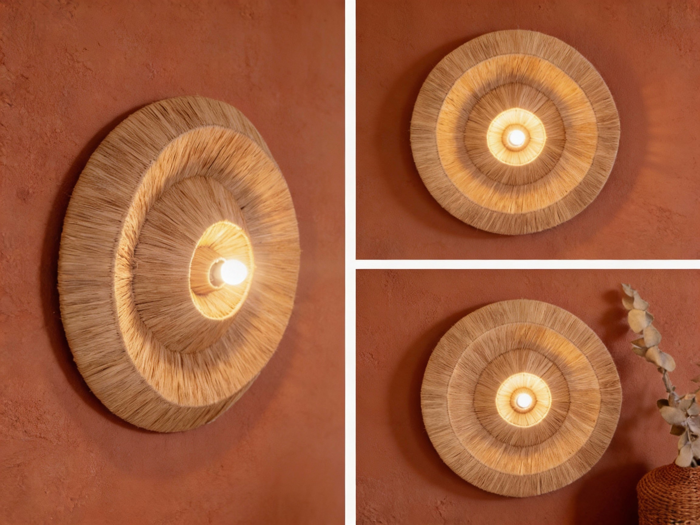 Large Circular Raffia Wall Light