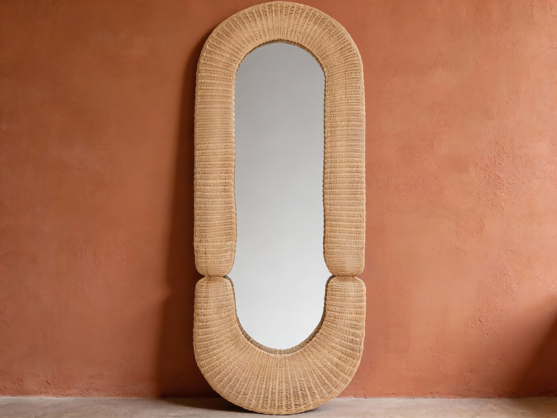 Large Rattan Arched Shape Mirror