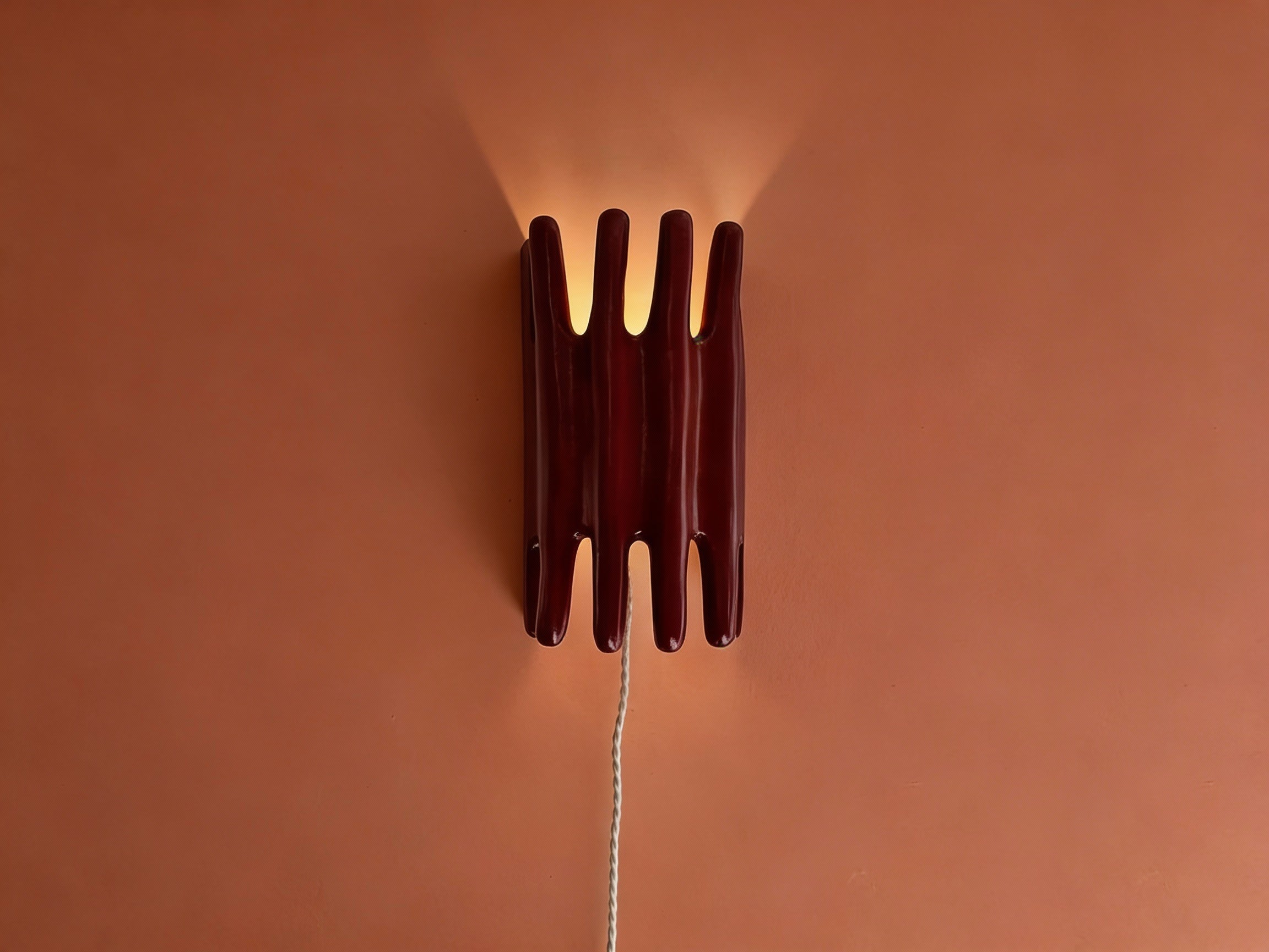 Ribbed Ceramic Wall Sconce - Dark Burgundy