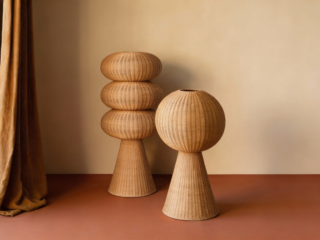 Rattan Single-Sphere Sculptural Floor Lamp