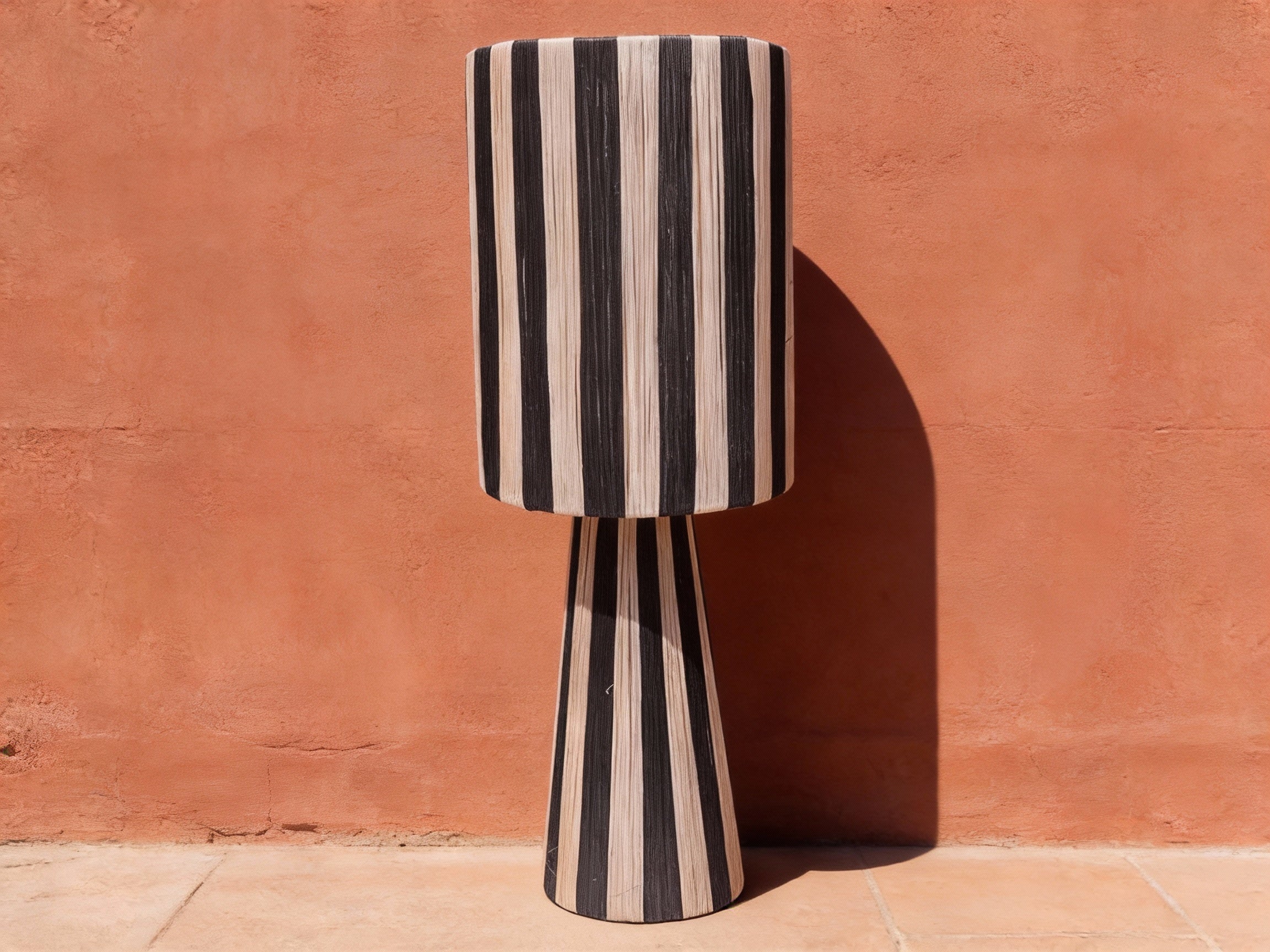 Striped Raffia Table Lamp Natural & Black