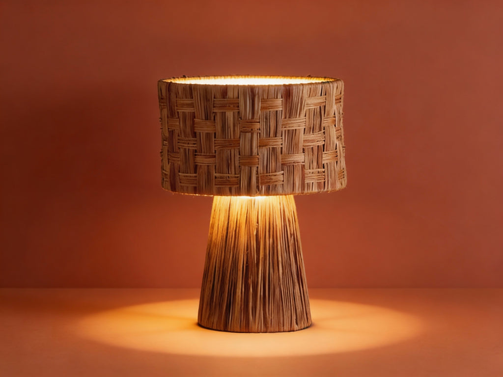 Basketweave Rattan Table Lamp